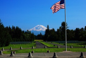 Tahoma National Cemetery, Kent, WA, view of Mt. Rainier