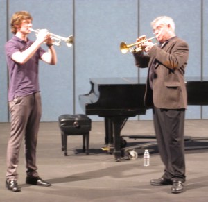 Cole, a junior at Edmonds-Woodway High School, plays with Peter Bond of the Metropolitan Opera Orchestra in New York